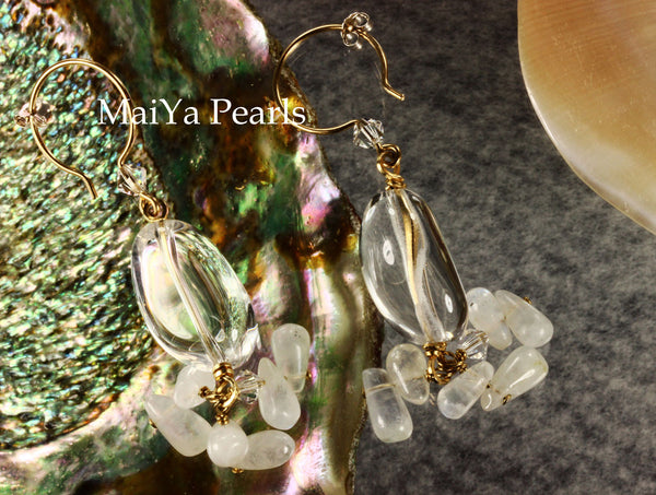 Earrings - Pure Charming Crystal & Moonstone 14k GF