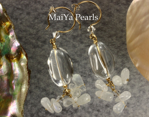 Earrings - Pure Charming Crystal & Moonstone 14k GF