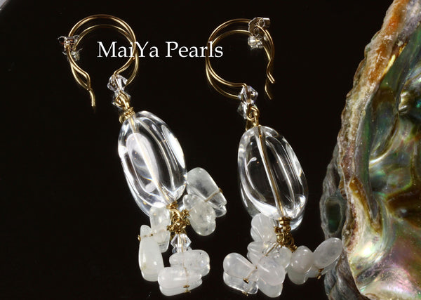 Earrings - Pure Charming Crystal & Moonstone 14k GF