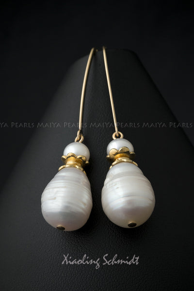 Earrings - Gold with Large Circlé Teardrop Pearls