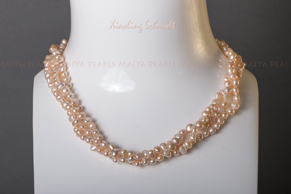 Necklace - 3-Strand Peach Baroque Freshwater Pearls with Rose Clasp