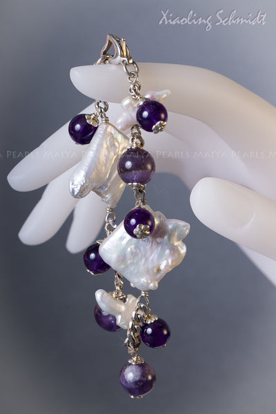 Bracelet - Large Baroque Pearls, Crucifix Pearls and Amethysts