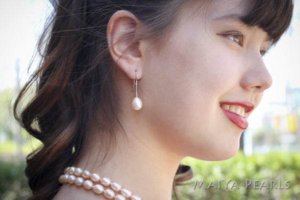 Earrings - Large AAA Freshwater Pearls with 925 Sterling Silver Fittings