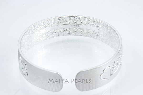 "Mother's Love Forever" Cuff Bracelet - Pure 999 Solid Sterling Silver Engraved Band