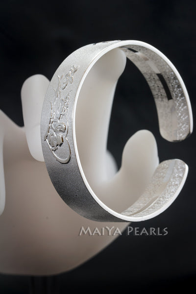 "Mother's Love Forever" Cuff Bracelet - Pure 999 Solid Sterling Silver Engraved Band