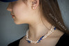 Necklace -  Triple Strand Twisted Peach and White Baroque Pearls with Lapiz Lazuli