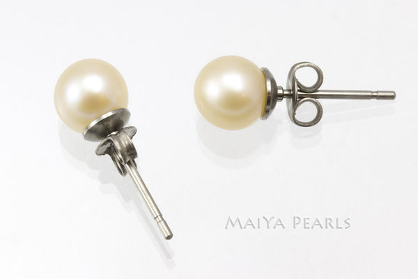 Stud Earrings - Round Pearl (White, Peach, Purple, Dyed Black)