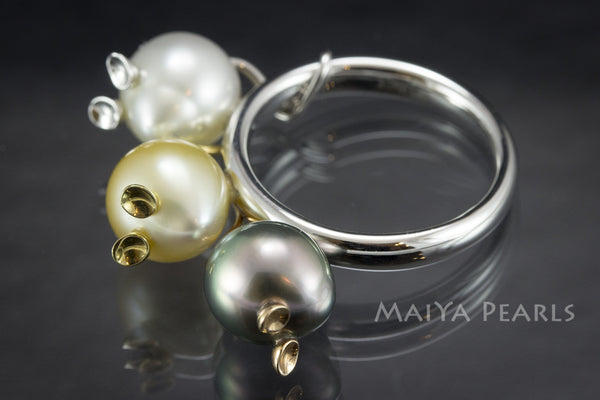 Ring - Three Blind Mice Multi Coloured Pearls and 18K Gold
