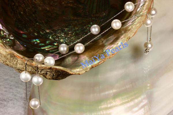 Necklace - 14k White Gold & AAA Fine Freshwater Pearls Round White