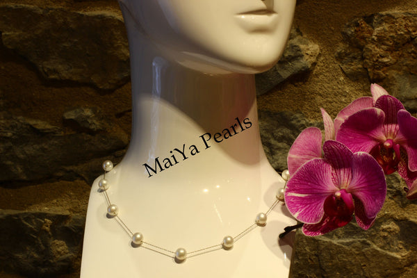 Necklace - 14k White Gold & AAA Fine Freshwater Pearls Round White