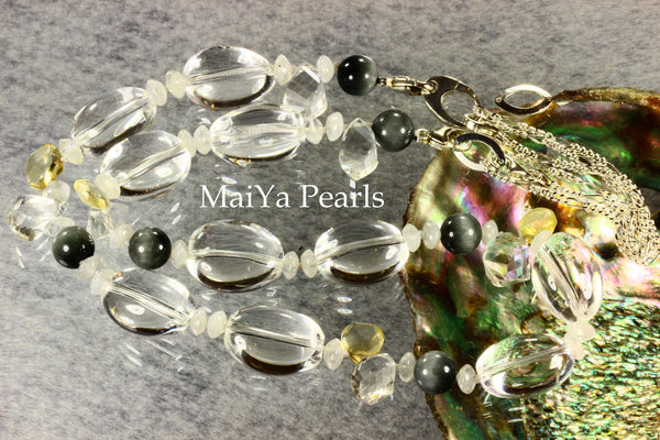 Necklace - Convertible - Natural Crystal & Cat's Eye with Moonstones