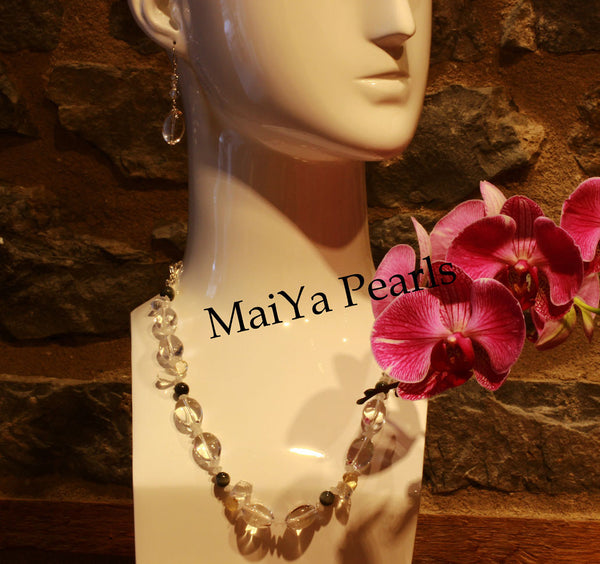 Necklace - Convertible - Natural Crystal & Cat's Eye with Moonstones