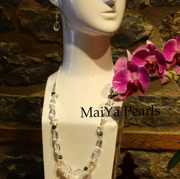 Necklace - Convertible - Natural Crystal & Cat's Eye with Moonstones
