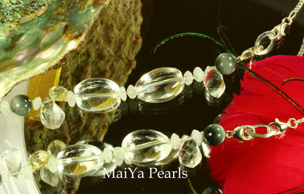 Necklace - Convertible - Natural Crystal & Cat's Eye with Moonstones