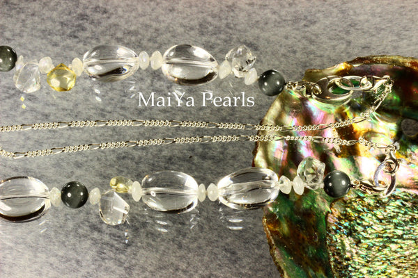 Necklace - Convertible - Natural Crystal & Cat's Eye with Moonstones