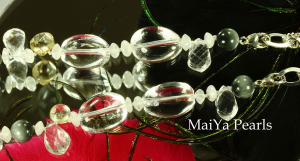 Necklace - Convertible - Natural Crystal & Cat's Eye with Moonstones