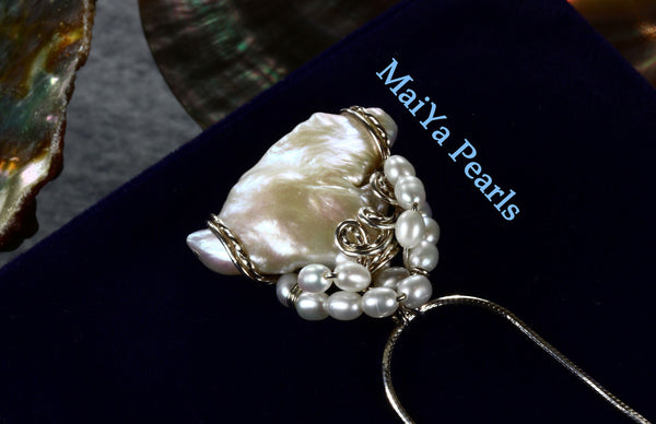Pendant - Wire Sculpted Unique Large Keshi Pearl White