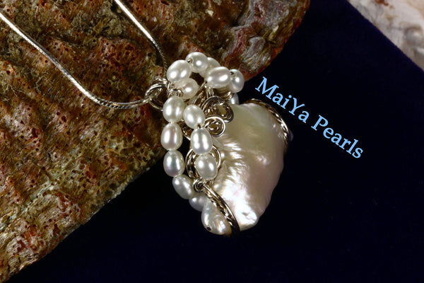 Pendant - Wire Sculpted Unique Large Keshi Pearl White