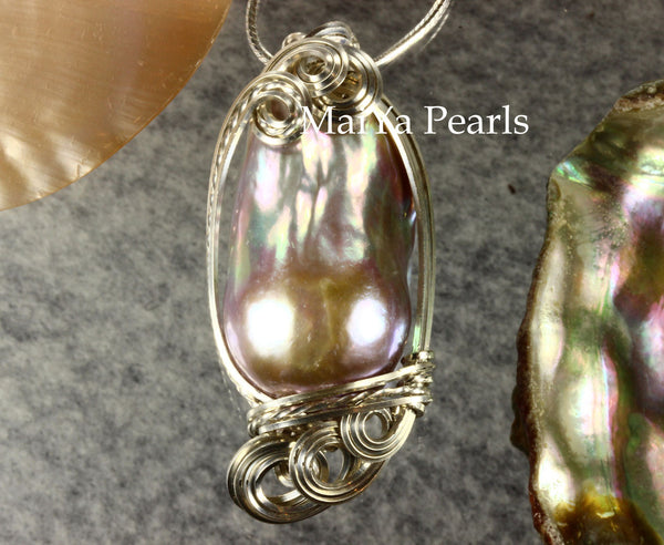 Pendant - Purple Pearl-on-Fire Wire Sculpted