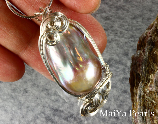 Pendant - Purple Pearl-on-Fire Wire Sculpted