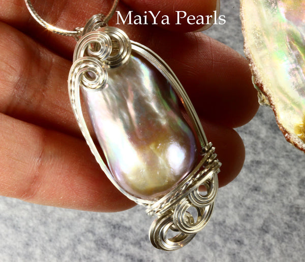 Pendant - Purple Pearl-on-Fire Wire Sculpted