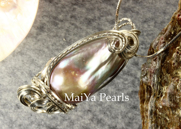 Pendant - Purple Pearl-on-Fire Wire Sculpted