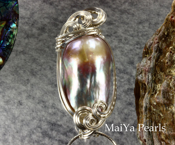 Pendant - Purple Pearl-on-Fire Wire Sculpted