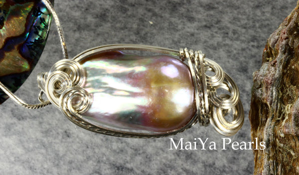Pendant - Purple Pearl-on-Fire Wire Sculpted