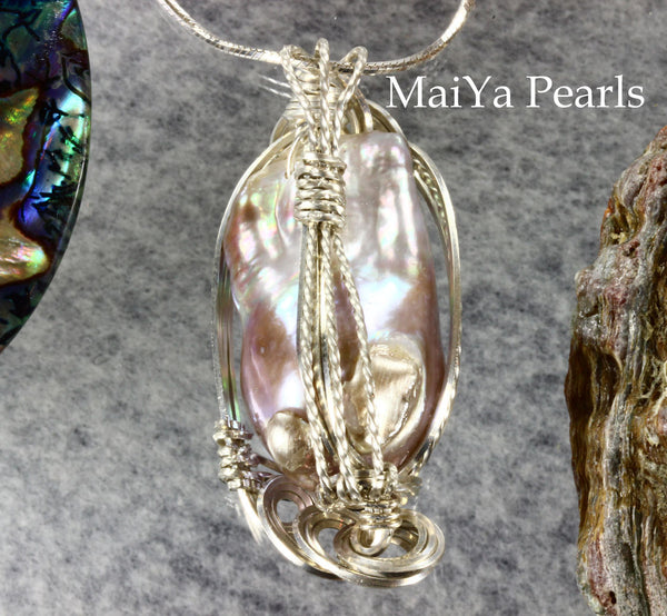 Pendant - Purple Pearl-on-Fire Wire Sculpted