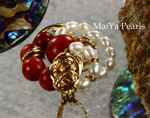 Pendant - One-of-Kind Wire Sculpted Corals & Pearls