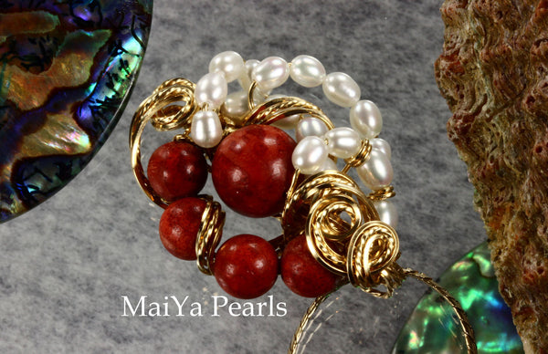 Pendant - One-of-Kind Wire Sculpted Corals & Pearls