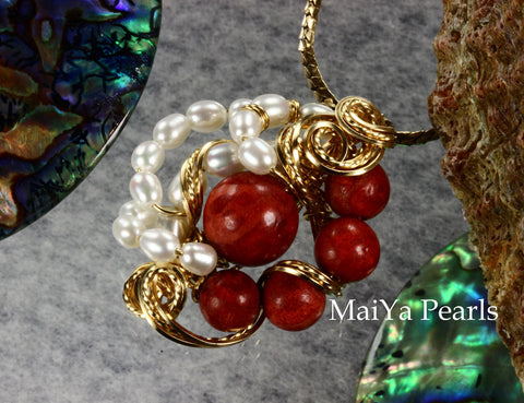 Pendant - One-of-Kind Wire Sculpted Corals & Pearls