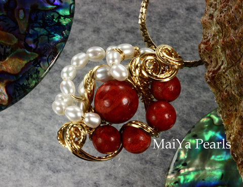 Pendant - One-of-Kind Wire Sculpted Corals & Pearls