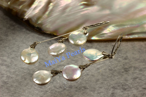 Earrings - 6 Coin High Lustre Coin / Flat Pearls White with Silver & Pinkish Overtones