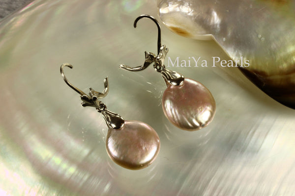 Earrings - AA+ Attractive Purple Coin Freshwater Pearl