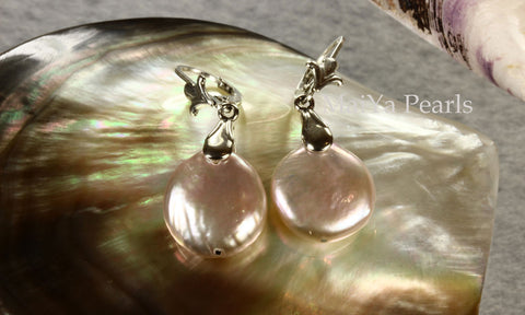 Earrings - AA+ Attractive Purple Coin Freshwater Pearl