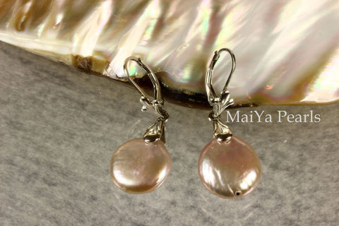 Earrings - AA+ Attractive Purple Coin Freshwater Pearl