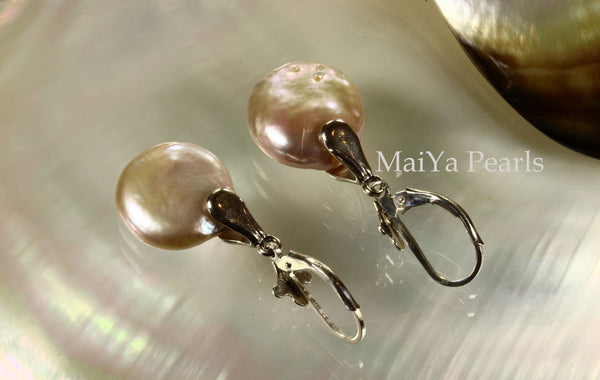 Earrings - AA+ Attractive Purple Coin Freshwater Pearl