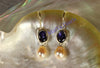 Earrings - Vivid A+ Iolite Natural & High Lustre Peach Freshwater Pearl