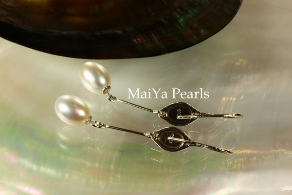 Earrings - Swiss Blue Topaz & Waterdrop White Pearls