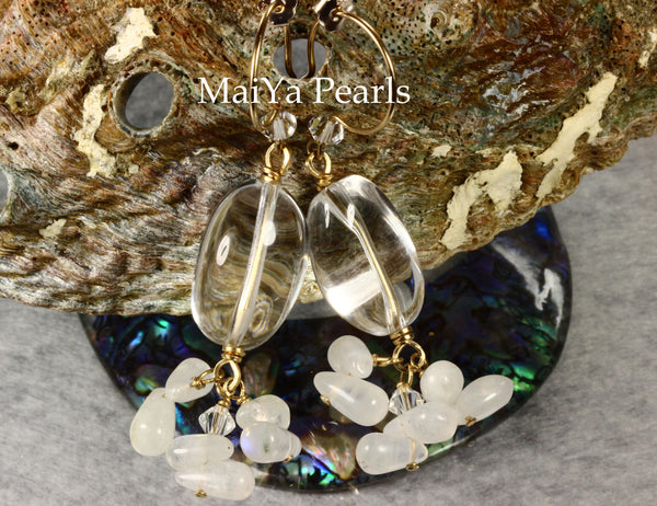 Earrings - Pure Charming Crystal  & Moonstone 14k GF