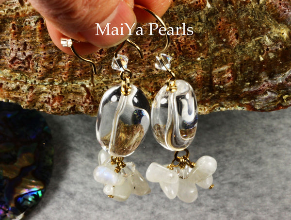 Earrings - Pure Charming Crystal  & Moonstone 14k GF