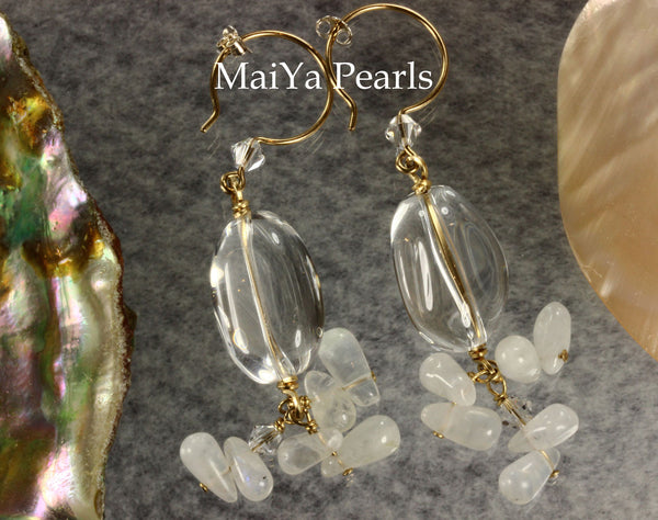 Earrings - Pure Charming Crystal  & Moonstone 14k GF