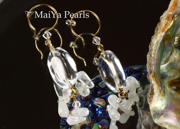 Earrings - Pure Charming Crystal  & Moonstone 14k GF