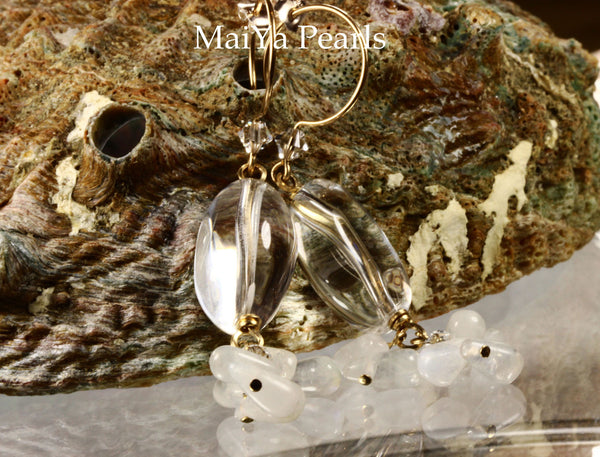 Earrings - Pure Charming Crystal  & Moonstone 14k GF