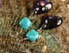 Earrings - Large Baroque Navy Blue Pearl FW & Square Natural Turquoise