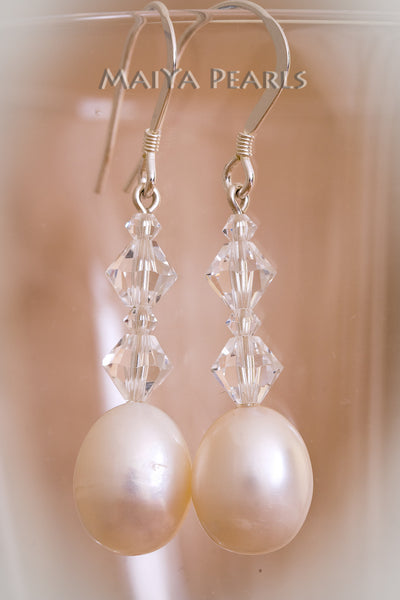 Earrings - Swarovski Crystals and Oval Pearl