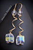 Earrings - 14K Gold Filled Wire, Natural Quartz Crystal, & Swarovski Crystal Cubes