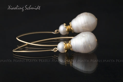 Earrings - Gold with Large Circlé Teardrop Pearls