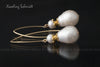 Earrings - Gold with Large Circlé Teardrop Pearls